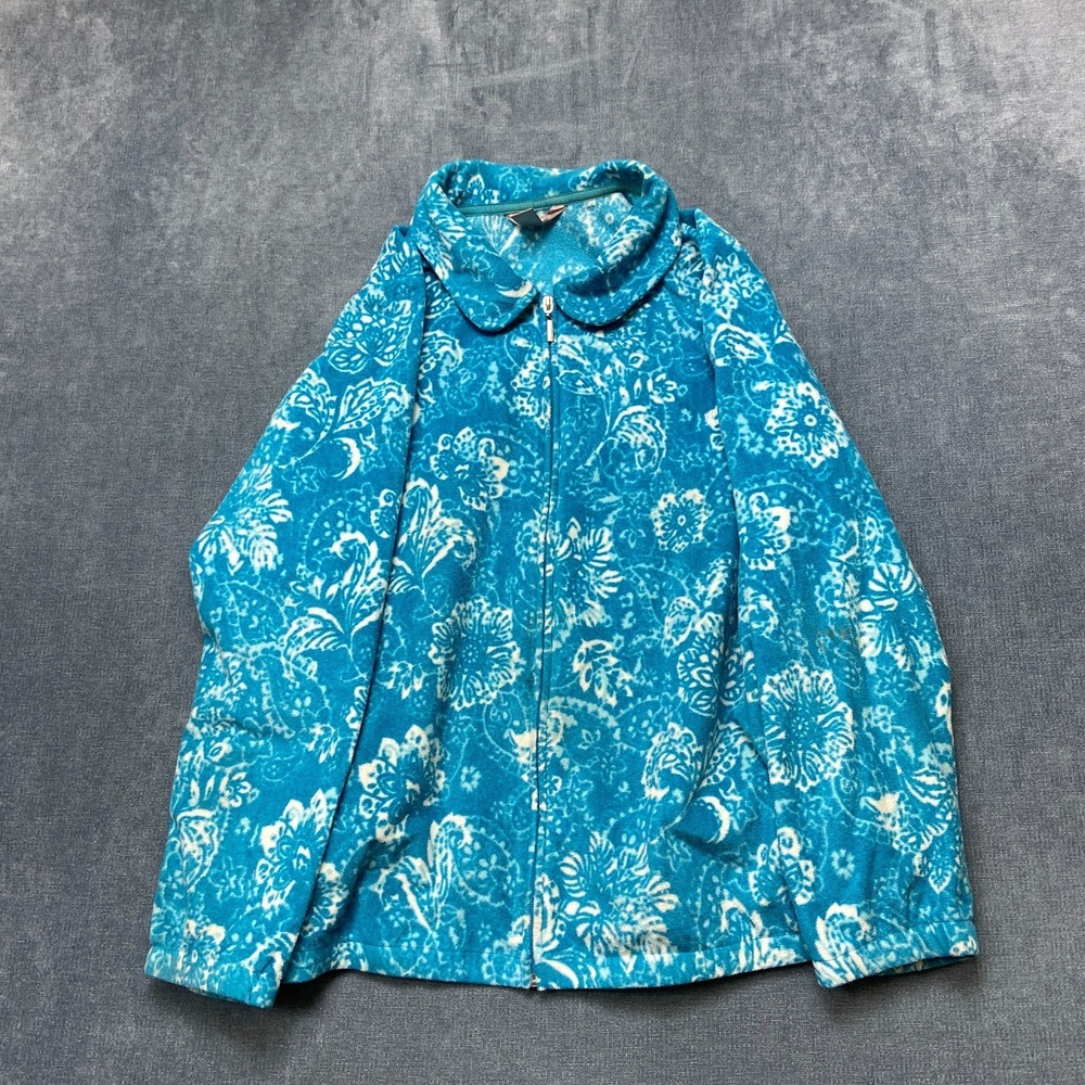 White Stag Fleece Jacket Girls Large Blue Floral Soft Cozy Outdoor Full Zip